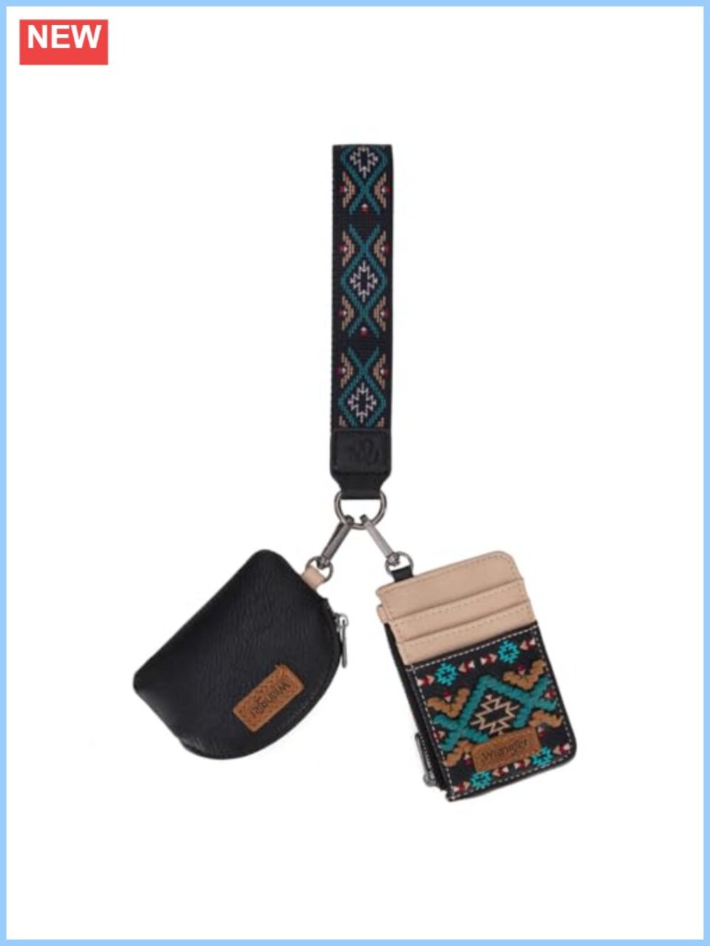 Dual Pouch Wristlet Card Wallet with Zipper Pocket Detachable Western Print